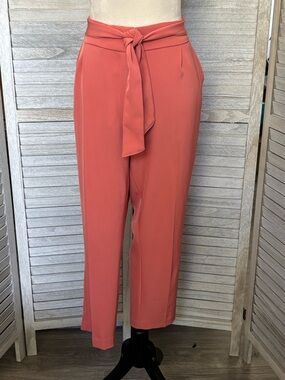 Coral Pink Peg Leg Ankle Length Trouser Women’s SZM Zip Front+Tie, ElasticWaist